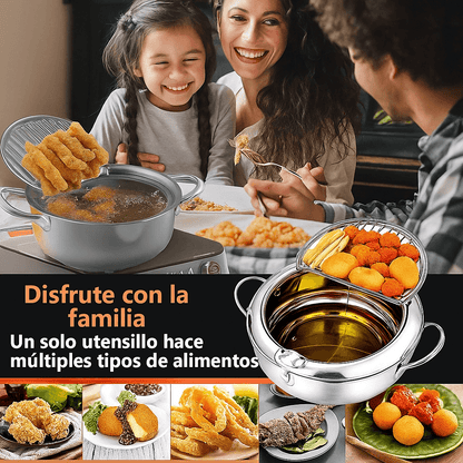 Freidora con Termómetro – Frituras crujientes, limpias y más saludables 🍟🔥25cm (2.2L)