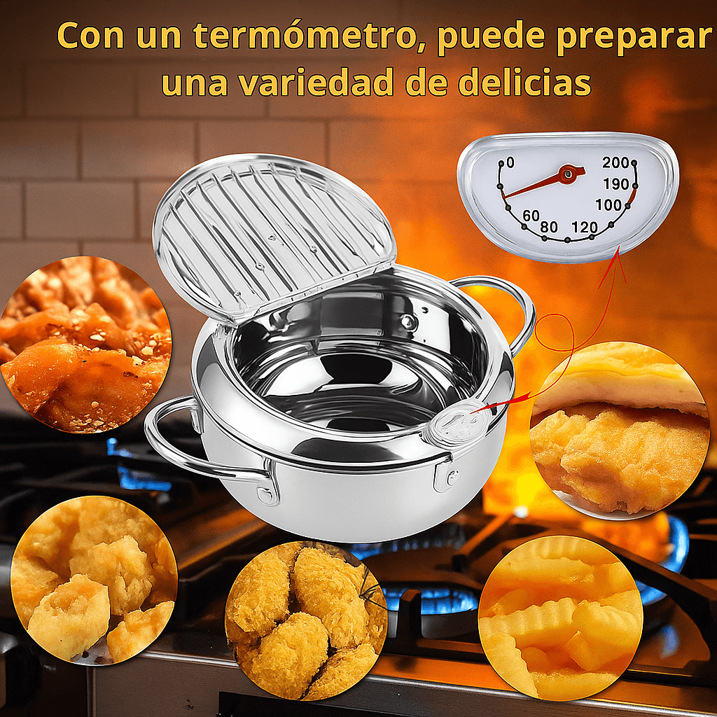 Freidora con Termómetro – Frituras crujientes, limpias y más saludables 🍟🔥25cm (2.2L)