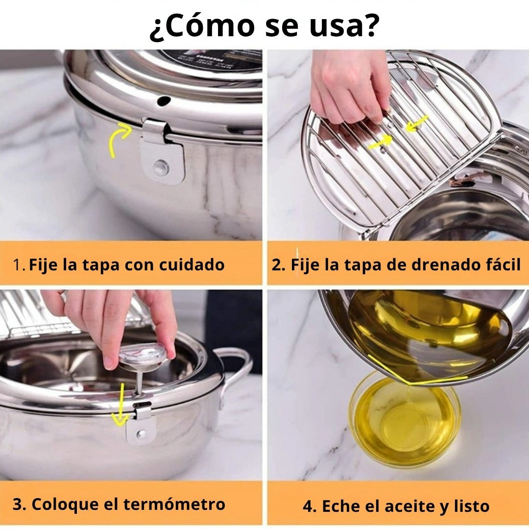 Freidora con Termómetro – Frituras crujientes, limpias y más saludables 🍟🔥25cm (2.2L)