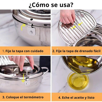 Freidora con Termómetro – Frituras crujientes, limpias y más saludables 🍟🔥25cm (2.2L)